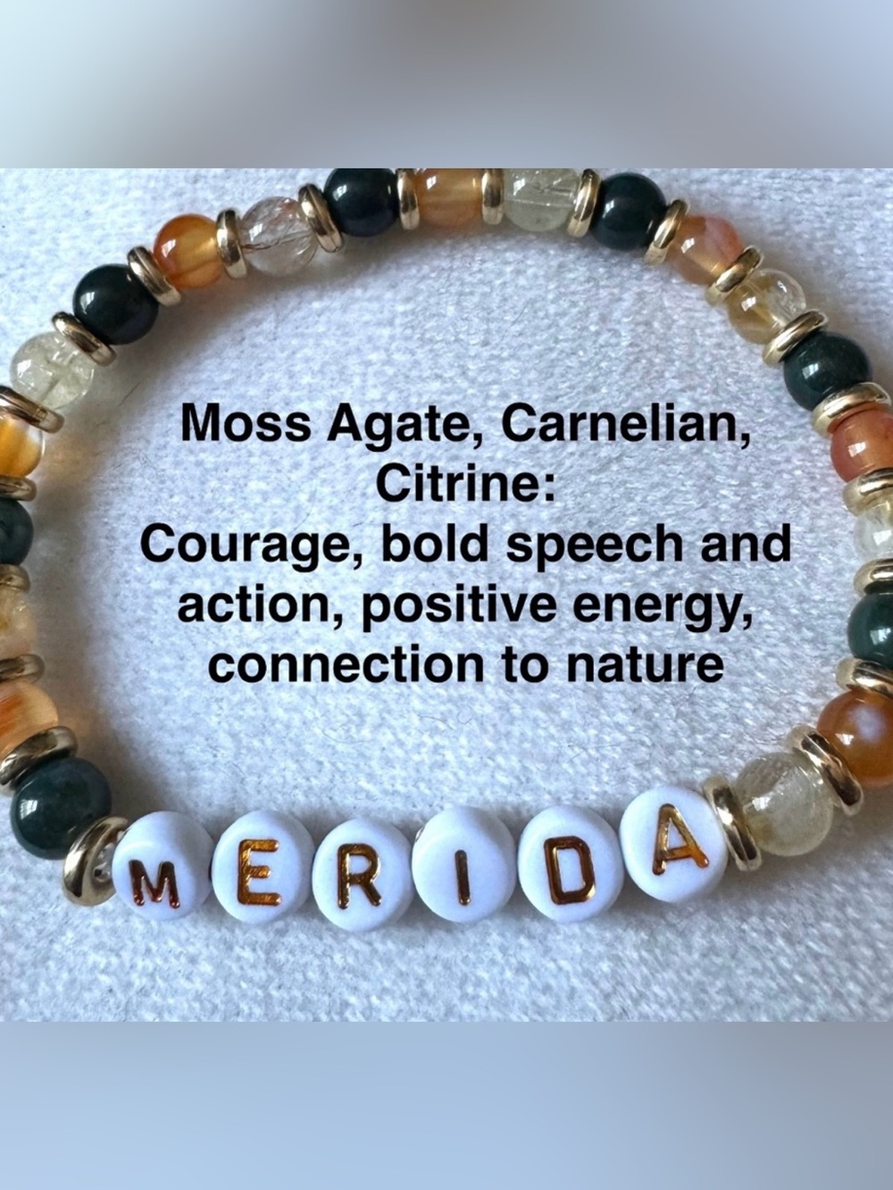 Beaded Stretch Bracelet with Moss Agate, Carnelian & Citrine - Multi